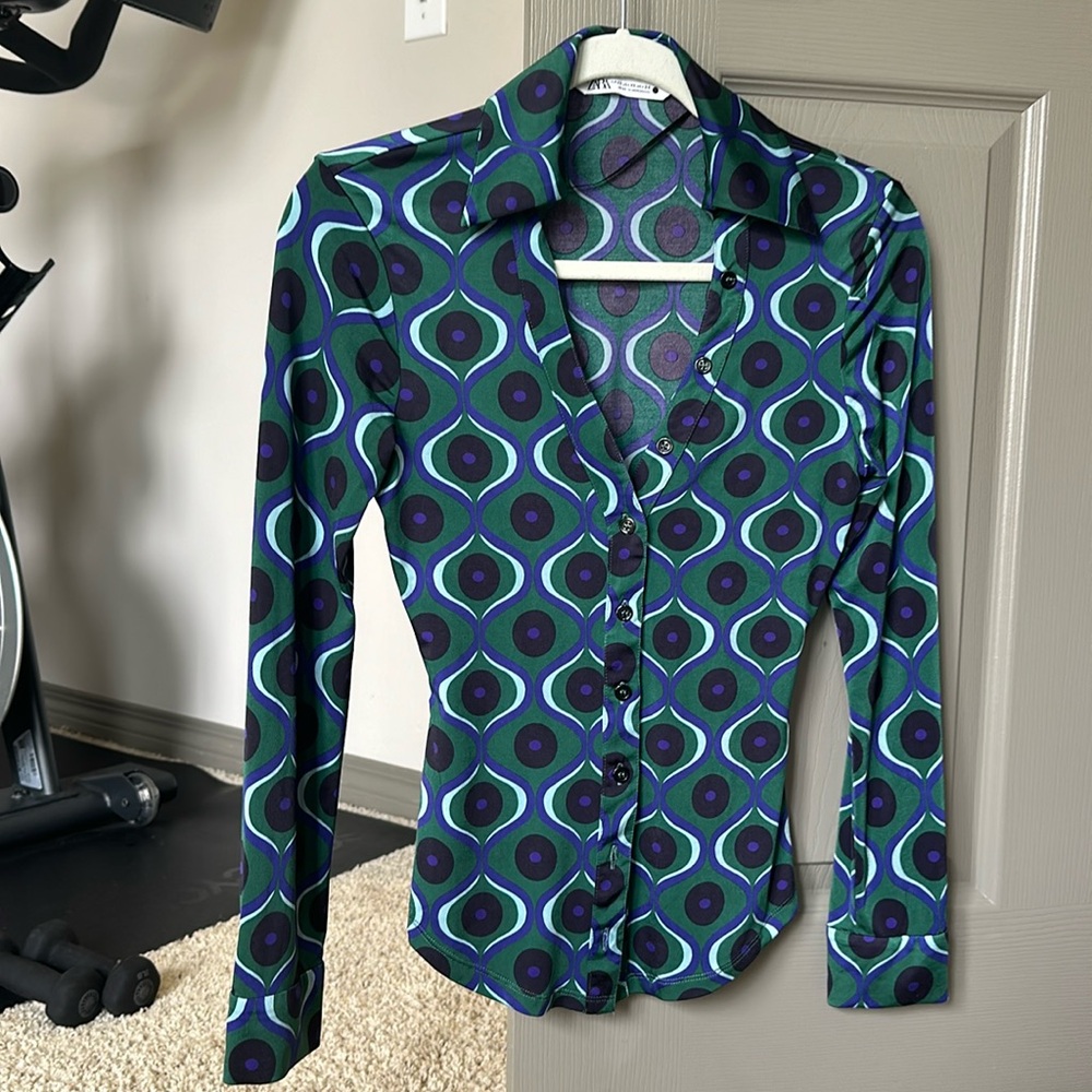 Zara button down retro blouse